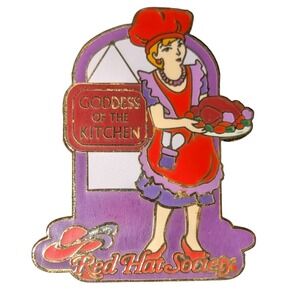 Red Hat Society‎ Goddess of the Kitchen Enamel Pin Purple Red Retro Kitsch Chef